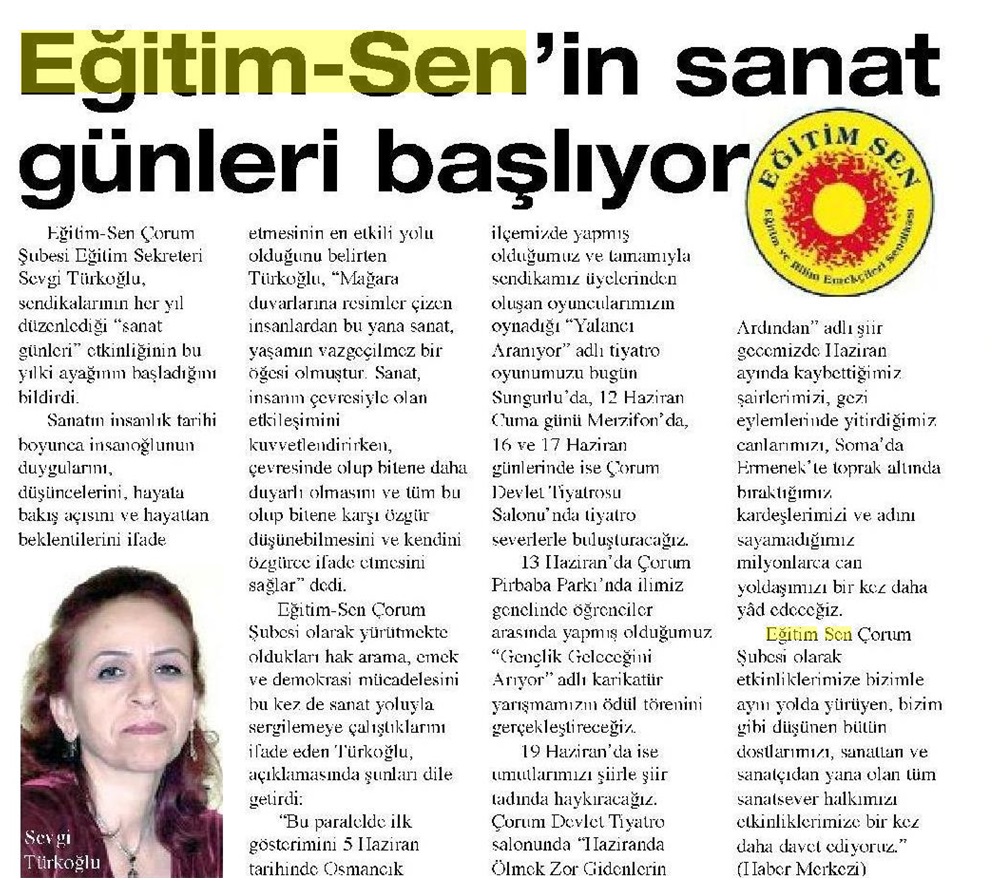 Eğitim Sen'in Sanat Günleri Başlıyor - Çorum Haber