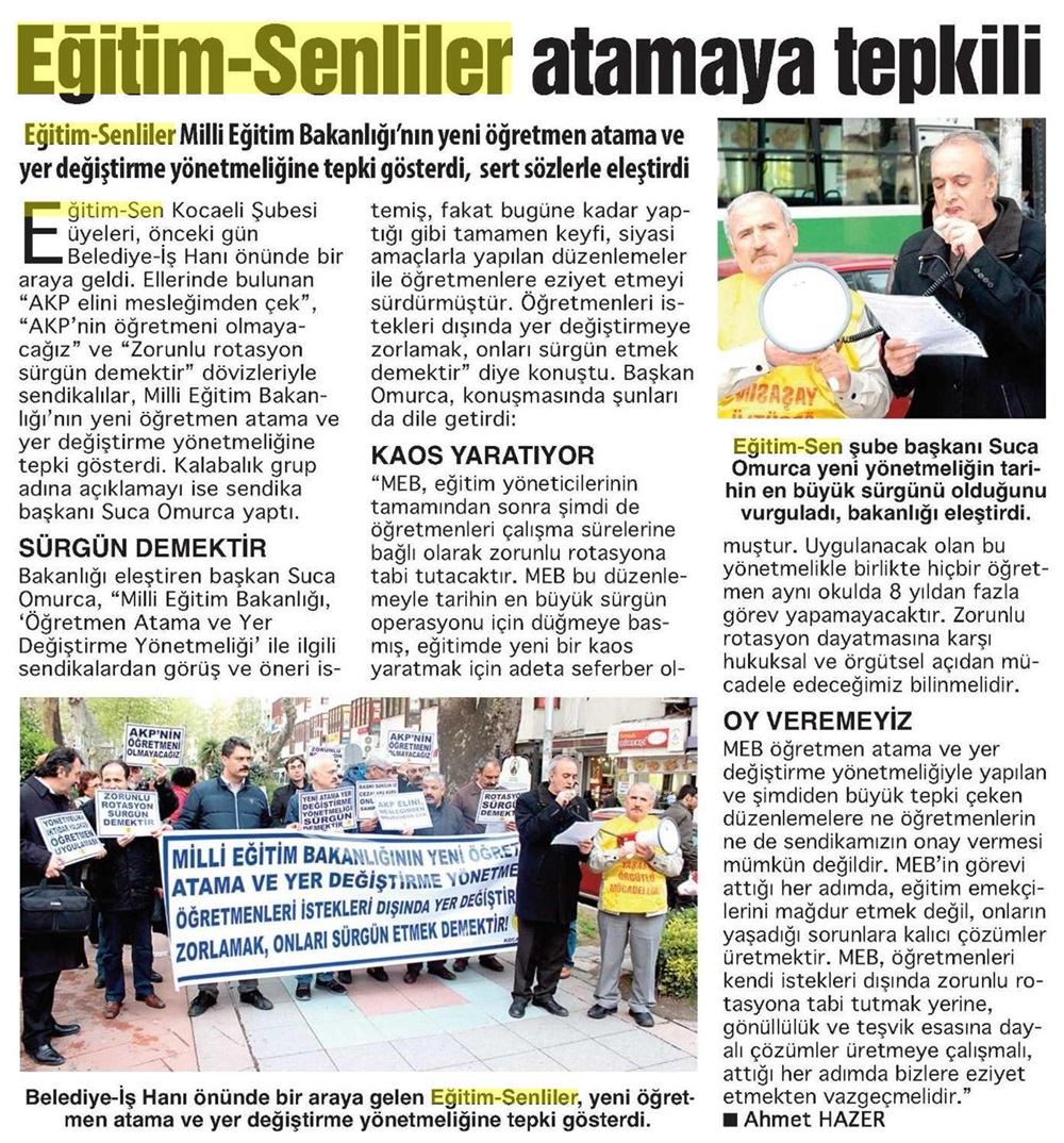 Eğitim Sen'liler Atamaya Tepkili - Bizim Kocaeli