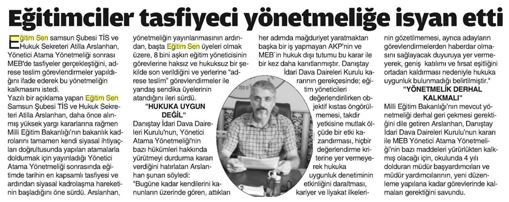 Eğitimciler Tasfiyeci Yönetmeliğe İsyan Etti - Samsun Ekip Gazetesi