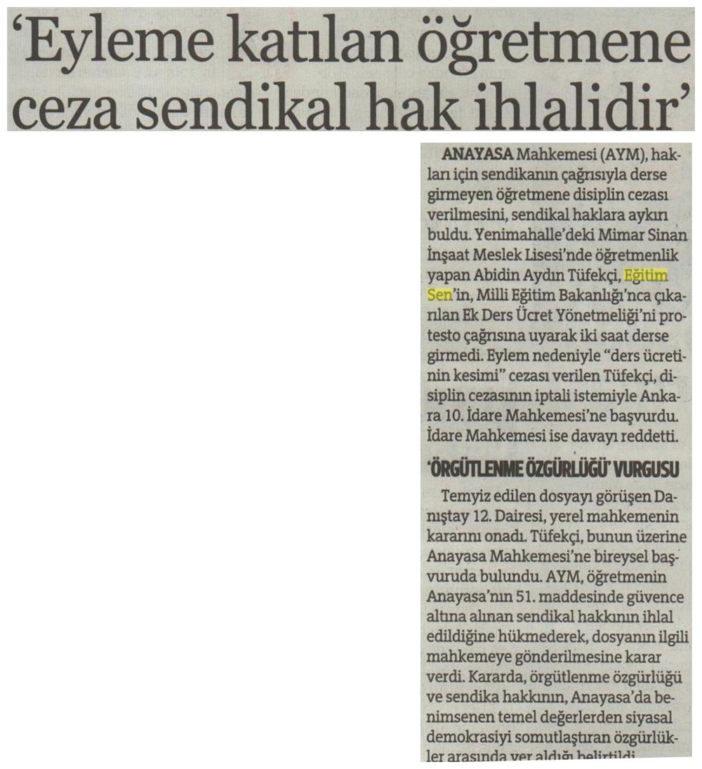 'Eyleme Katılan Öğretmene Ceza Hak İhlalidir' - Sözcü