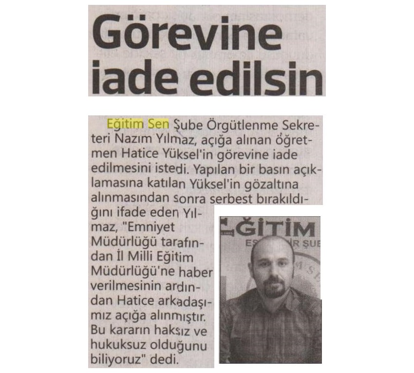 Görevine İade Edilsin - Eskişehir Sakarya Gazetesi
