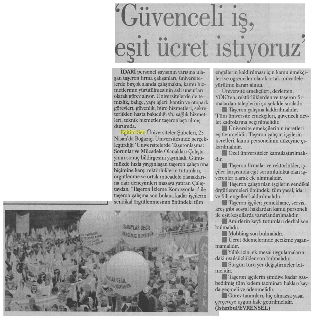Güvenceli İş, Eşit Ücret İstiyoruz - Evrensel