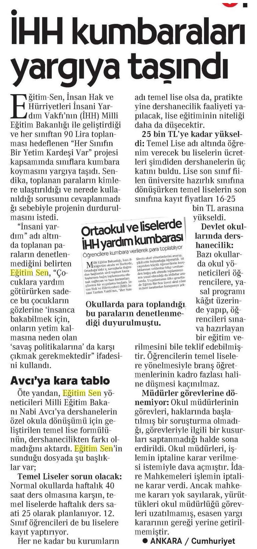 İHH Kumbaraları Yargıya Taşındı - Cumhuriyet