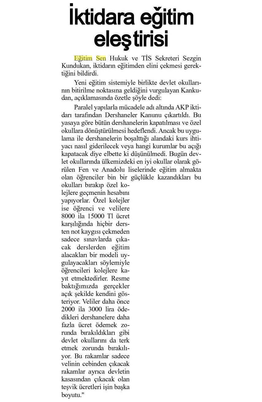 İktidara Eğitim Eleştirisi - Çorum Hakimiyet