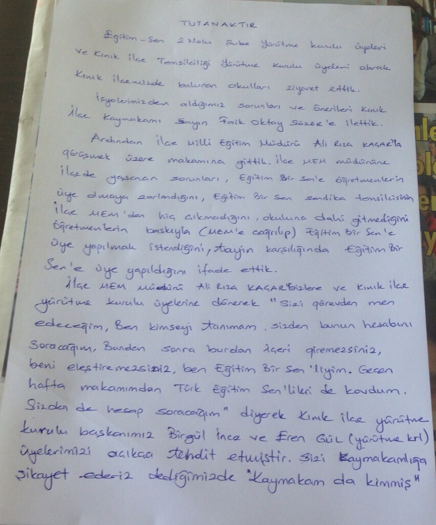 İlçe Milli Eğitim Müdüründen Üyelerimize Sözlü Taciz!