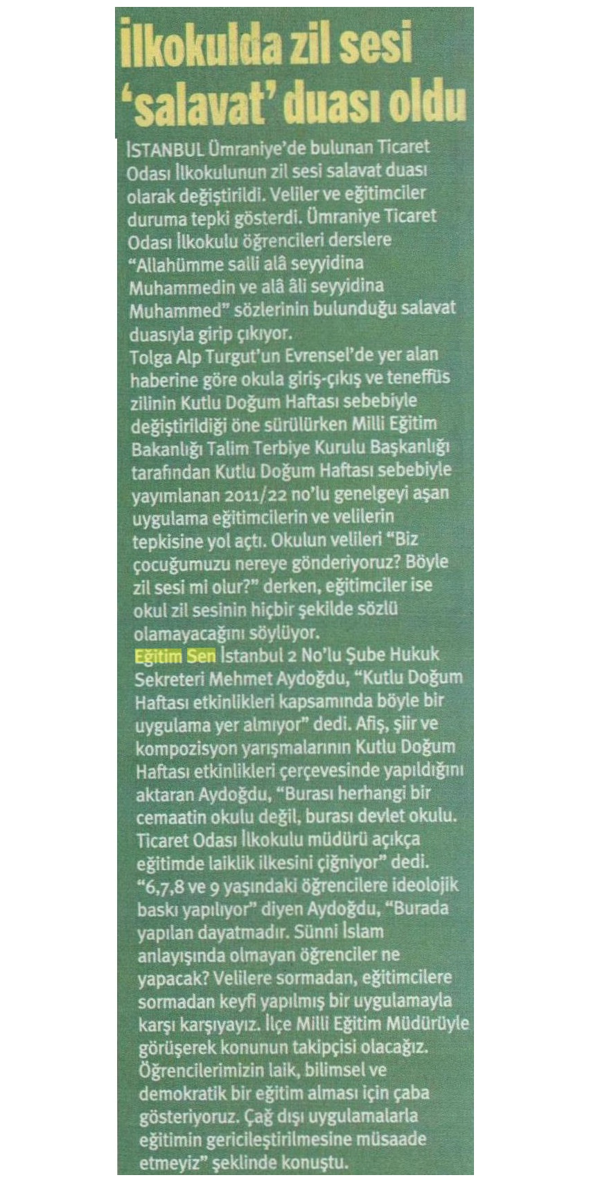 İlkokulda Zil Sesi 'Salavat' Duası Oldu - Taraf