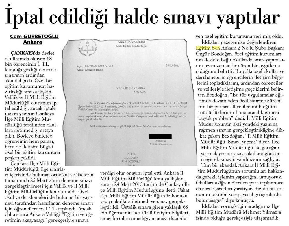 İptal Edildiği Halde Sınav Yaptılar - Evrensel