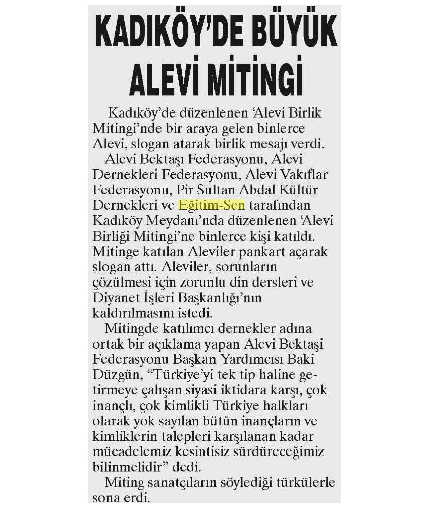 Kadıköy'de Büyük Alevi Mitingi - Yurt Gazetesi