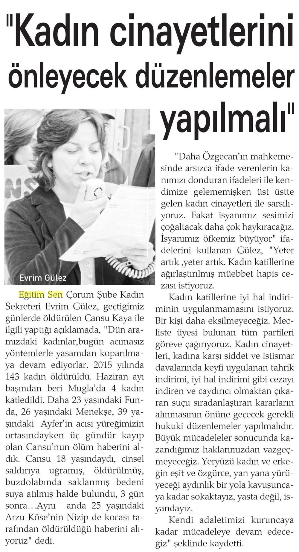 'Kadın Cinayetlerini Önleyecek Düzenlemeler Yapılmalı' - Tek Yıldız