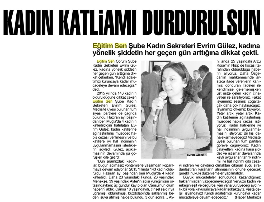 Kadın Katliamı Durdurulsun - Dost Haber (Çorum)