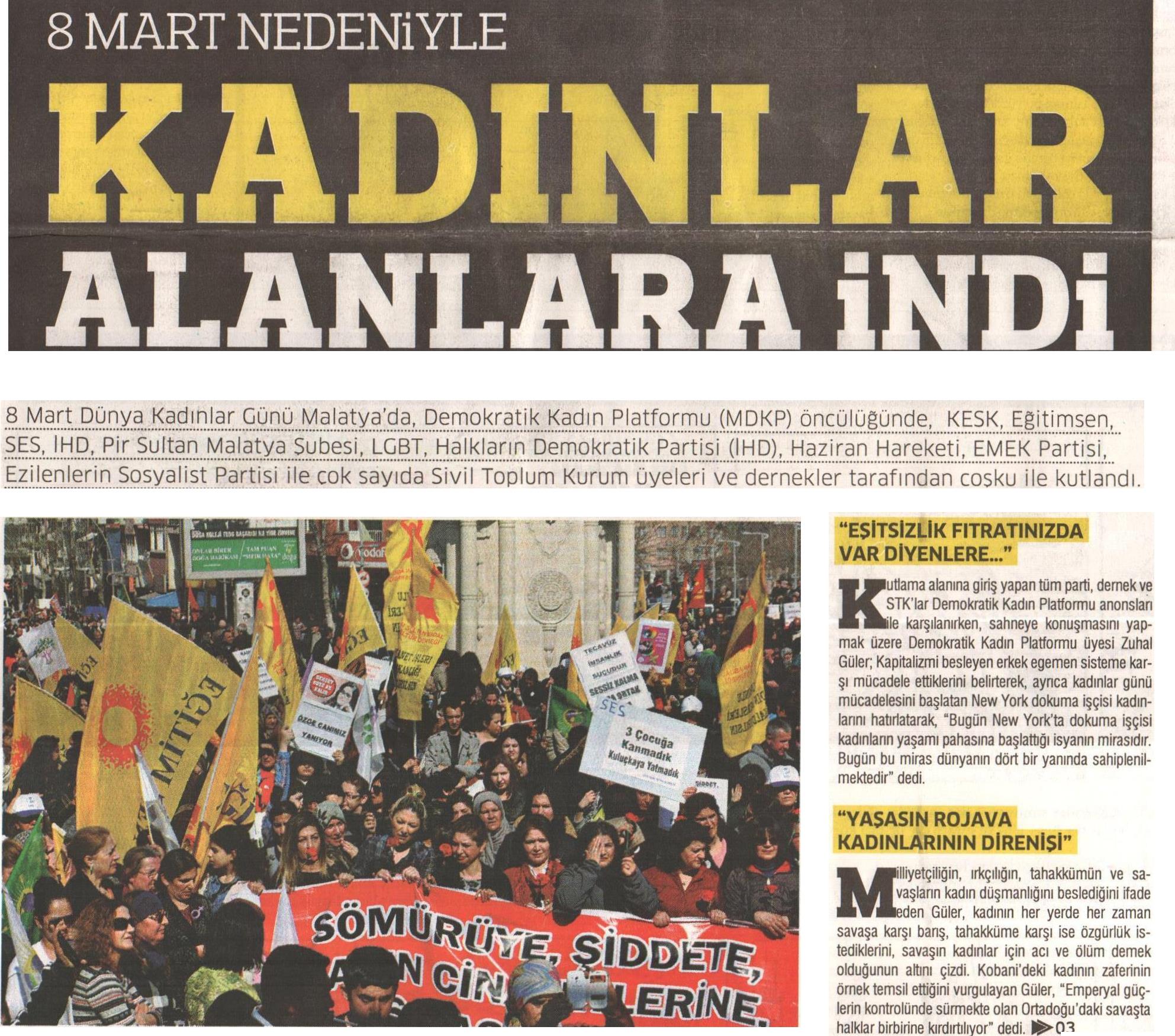 Kadınlar Alanlara İndi - Malatya Söz