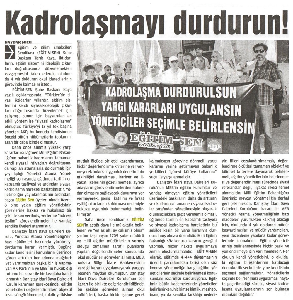 Kadrolaşmayı Durdurun - Halkın Gazetesi Sonsöz