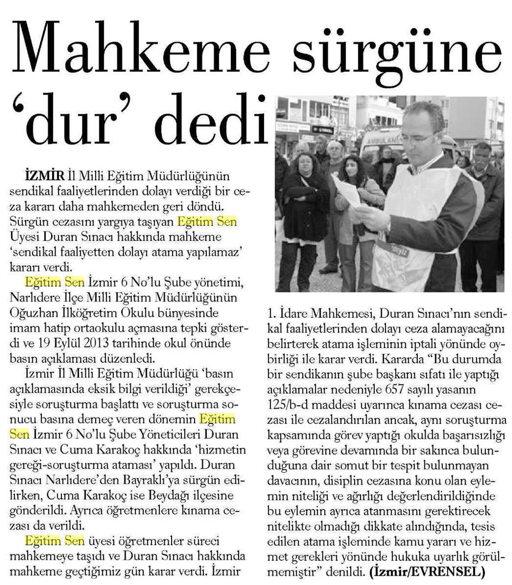 Mahkeme Sürgüne Dur Dedi - Evrensel