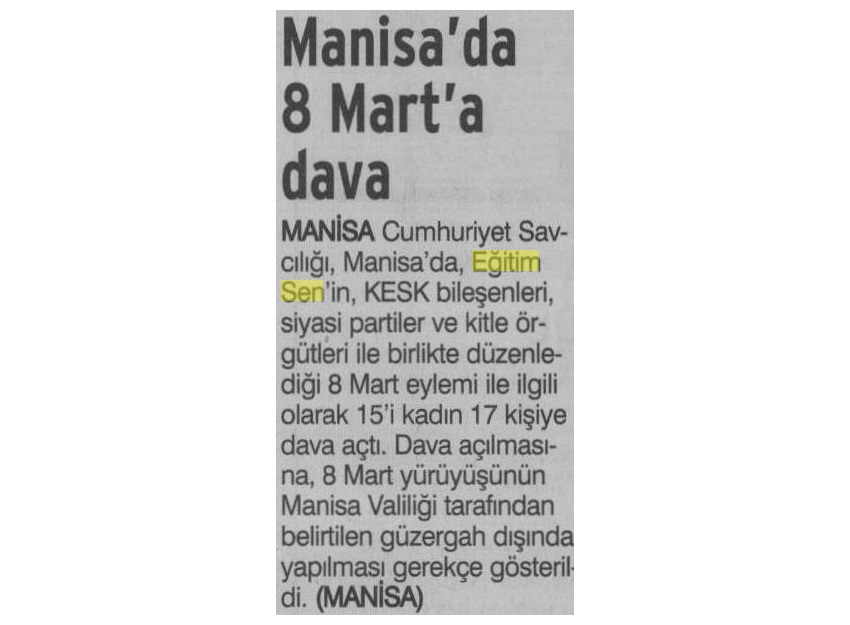 Manisa'da 8 Mart'a Dava - Evrensel