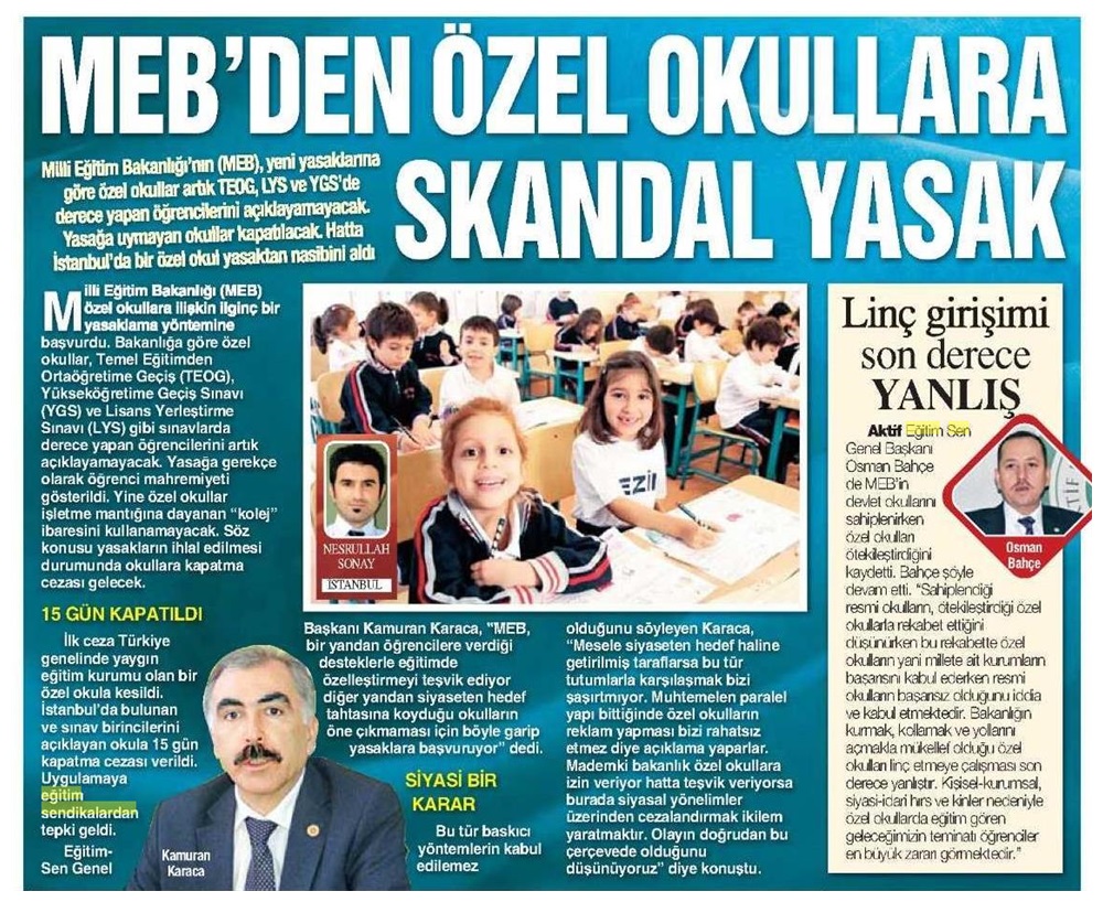MEB'den Özel Okullara Skandal Yasak - Bugün