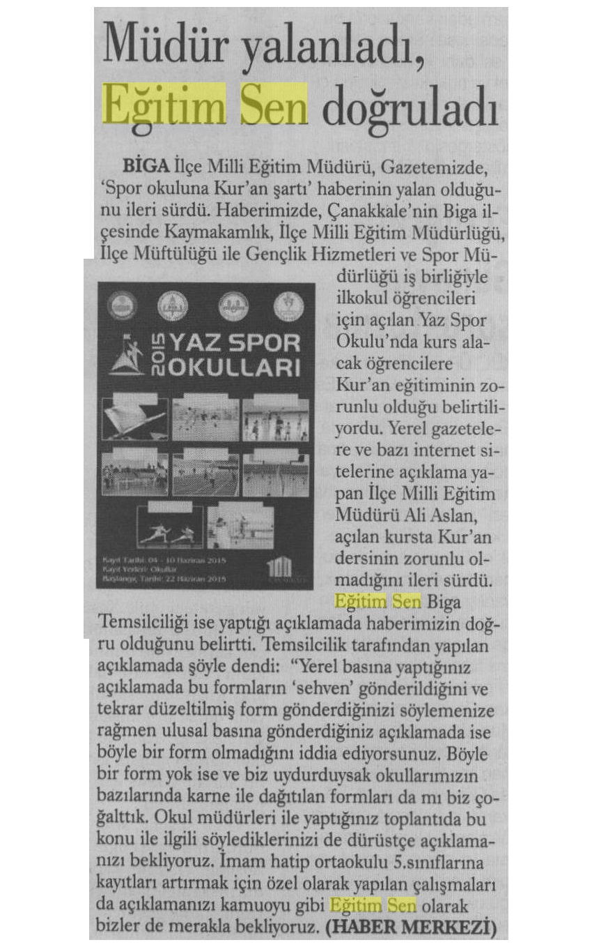 Müdür Yalanladı, Eğitim Sen Doğruladı - Evrensel
