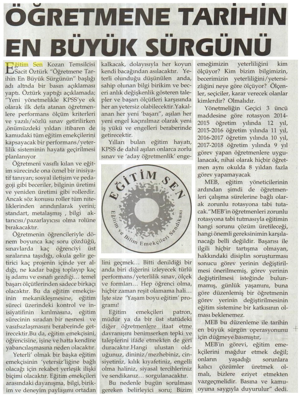 Öğretmene Tarihin En Büyük Sürgünü - Kozan Ekspres