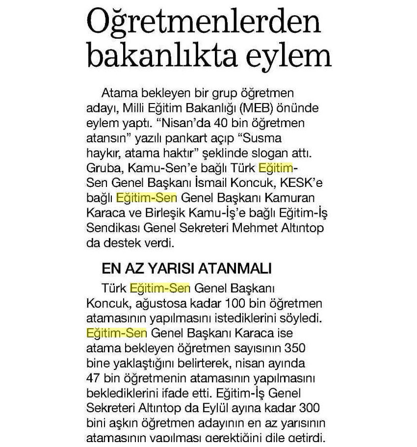 Öğretmenlerden Bakanlıkta Eylem - Ankara Haber Türk