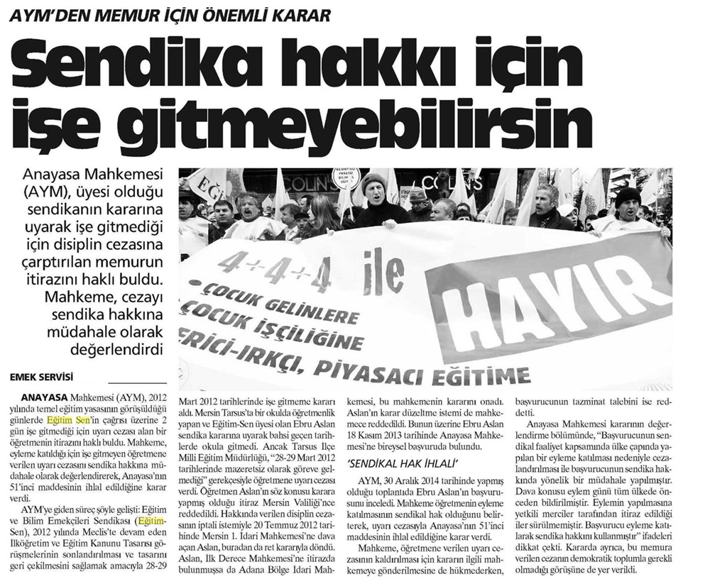 Sendika Hakkı İçin İşe Gitmeyebilirsin - Aydınlık