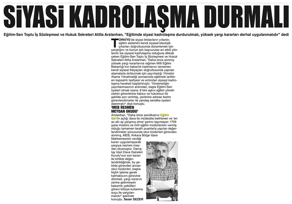 Siyasi Kadrolaşma Durmalı - Gazete Gerçek