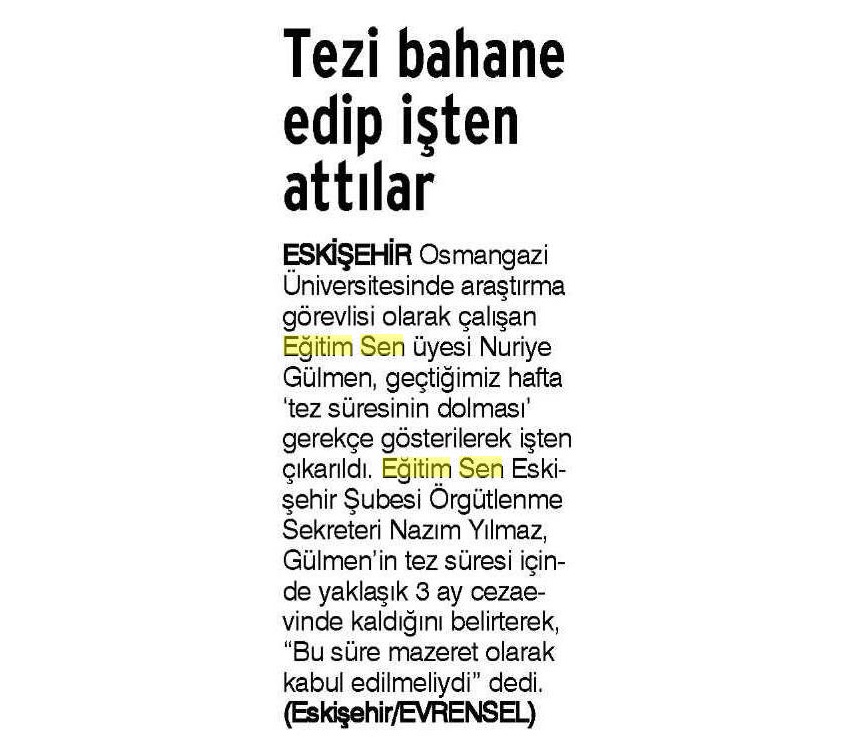 Tezi Bahane Edip İşten Attılar - İstanbul Avrupa