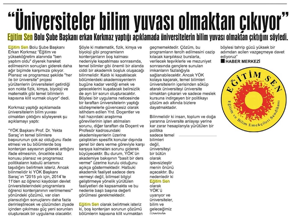 'Üniversiteler Bilim Yuvası Olmaktan Çıkıyor' - Bolu Köroğlu