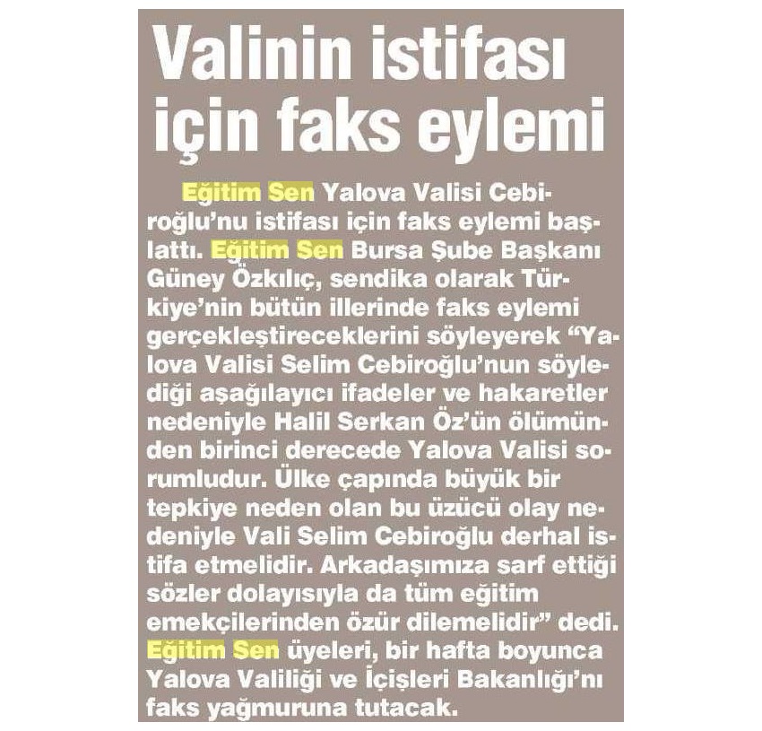 Valinin İstifası İçin Faks Eylemi - Yurt