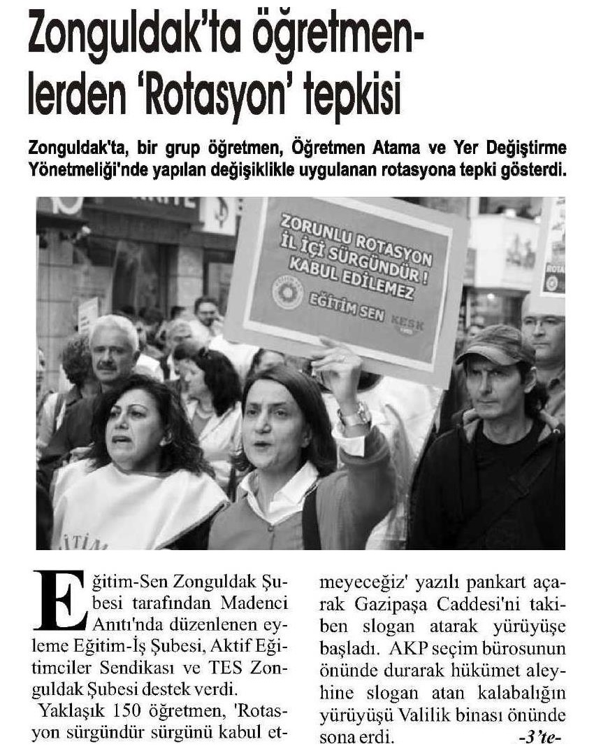 Zonguldak'ta Öğretmenlerden 'Rotasyon' Tepkisi - Devrek Bölge Haber