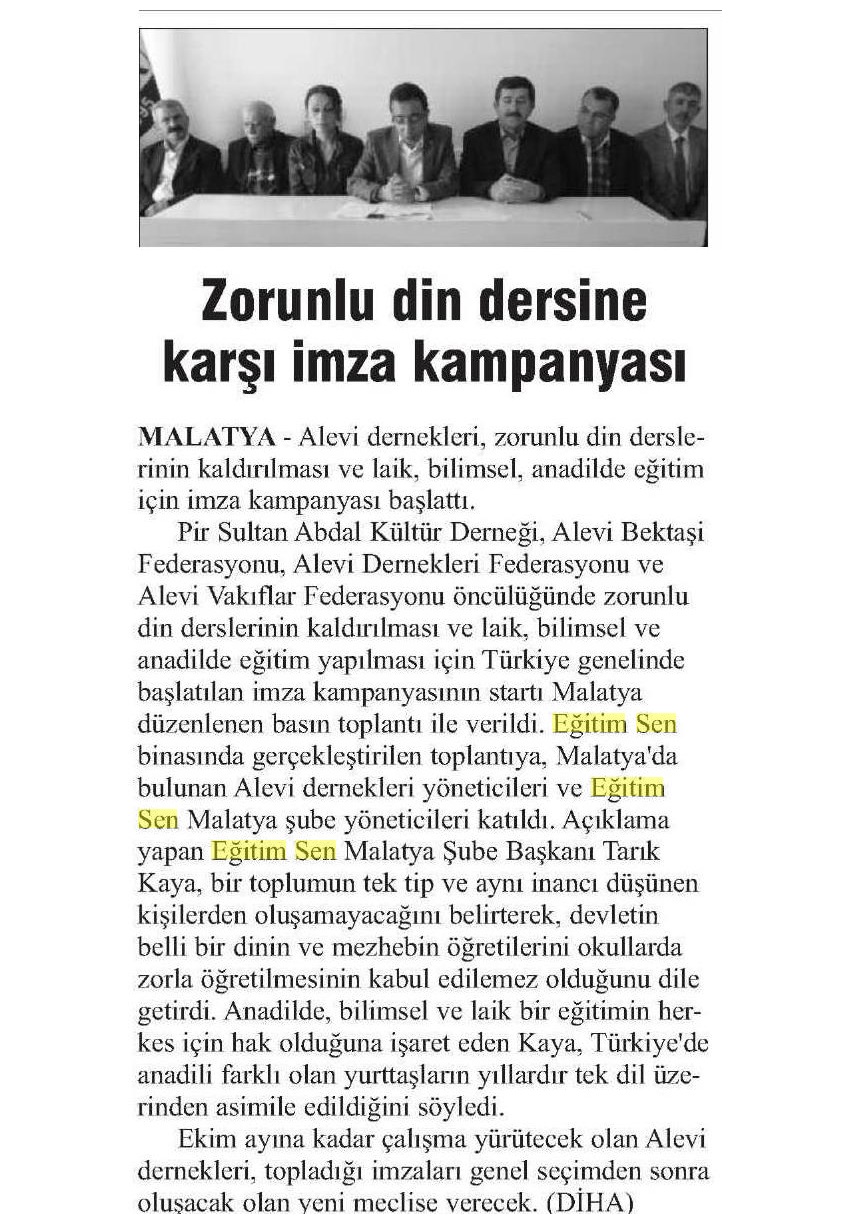 Zorunlu Din Dersine Karşı İmza Kampanyası - Güneydoğu Ekspres