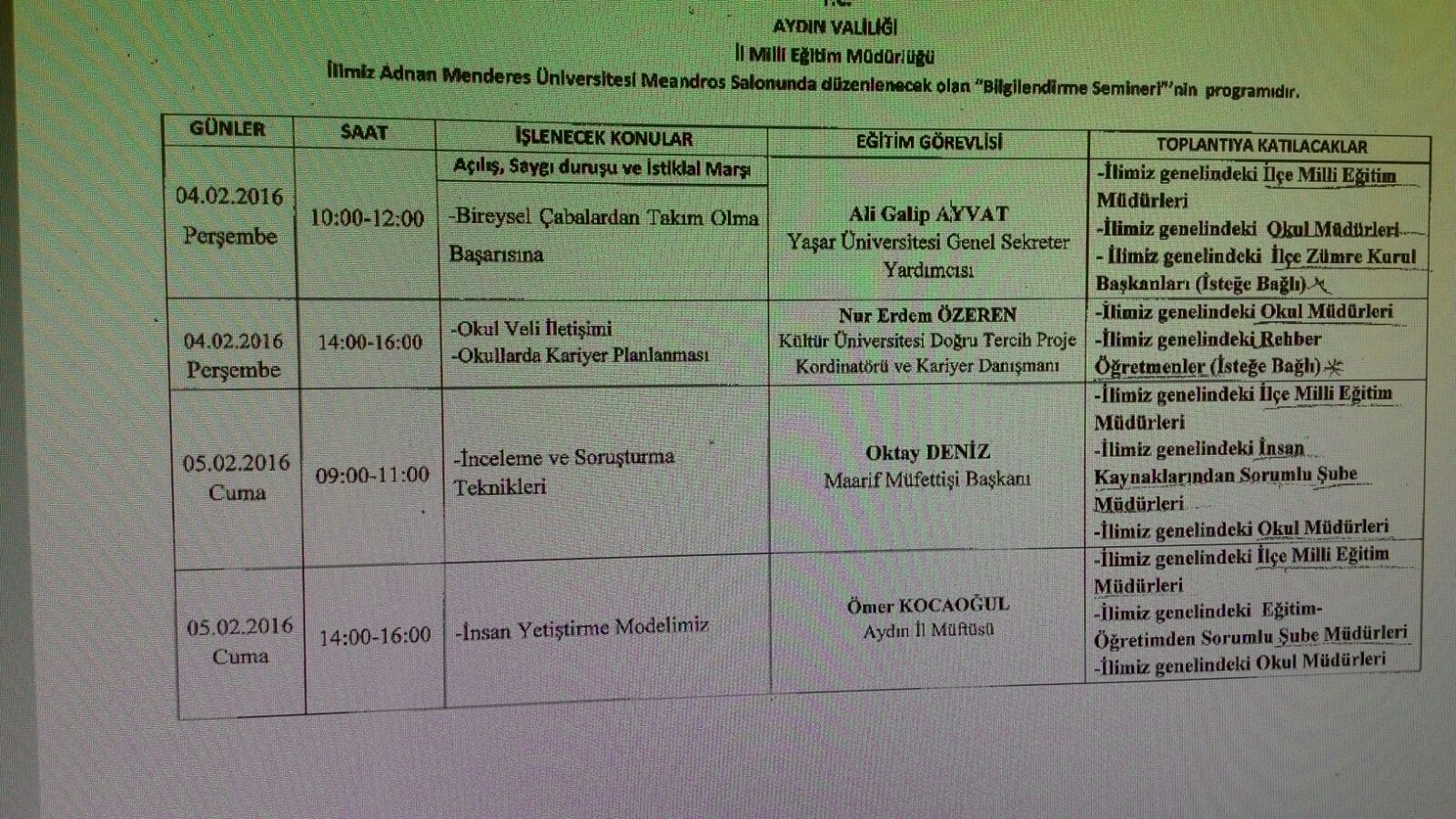 Dinselleştirmede Son Nokta: Müftü’den Milli Eğitim Yöneticilerine Ders