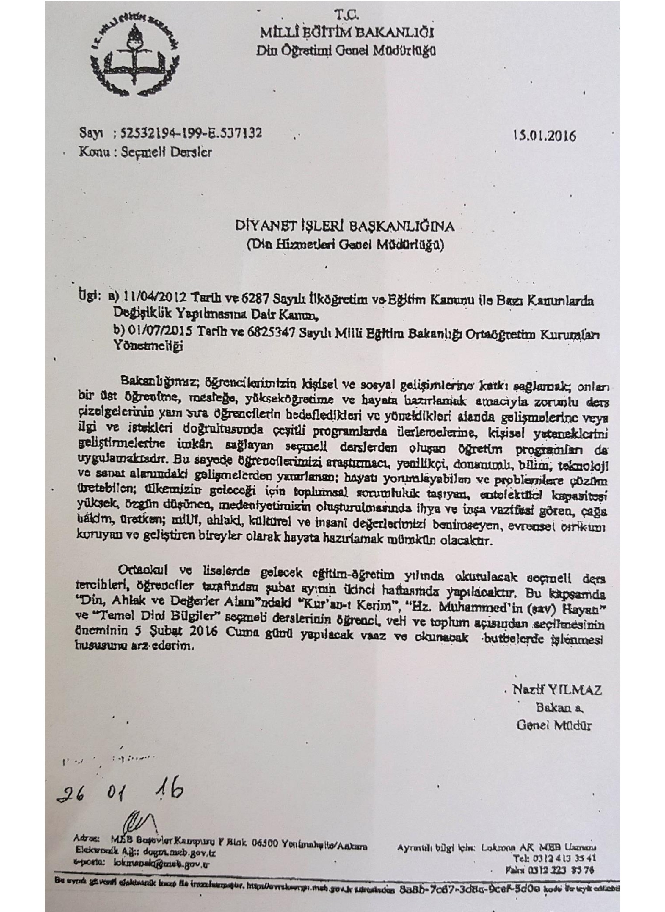 MEB'den Diyanet'e yazı