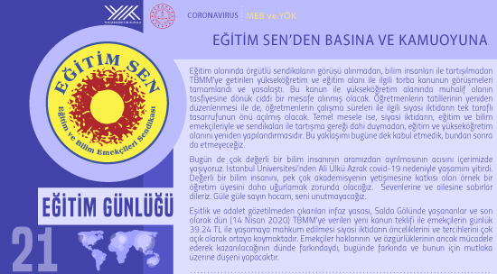 Eğitim Sen'den Basına ve Kamuoyuna / Eğitim Günlüğü 21