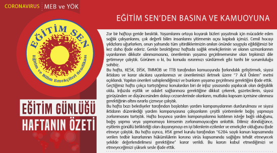 Eğitim Sen’den Basına ve Kamuoyuna / Eğitim Günlüğü Haftanın Özeti