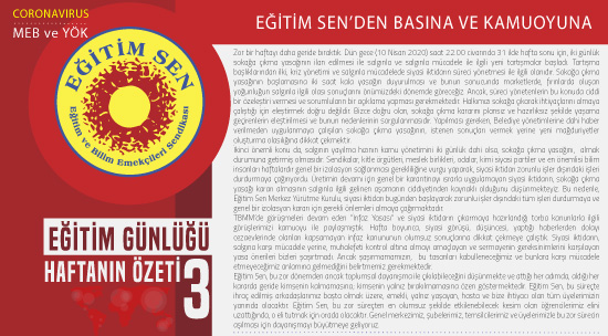 Eğitim Sen’den Basına ve Kamuoyuna / Eğitim Günlüğü Haftanın Özeti-3