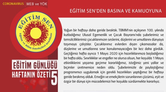 Eğitim Sen’den Basına ve Kamuoyuna / Eğitim Günlüğü Haftanın Özeti 5