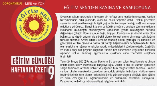 Eğitim Sen’den Basına ve Kamuoyuna / Eğitim Günlüğü Haftanın Özeti 9