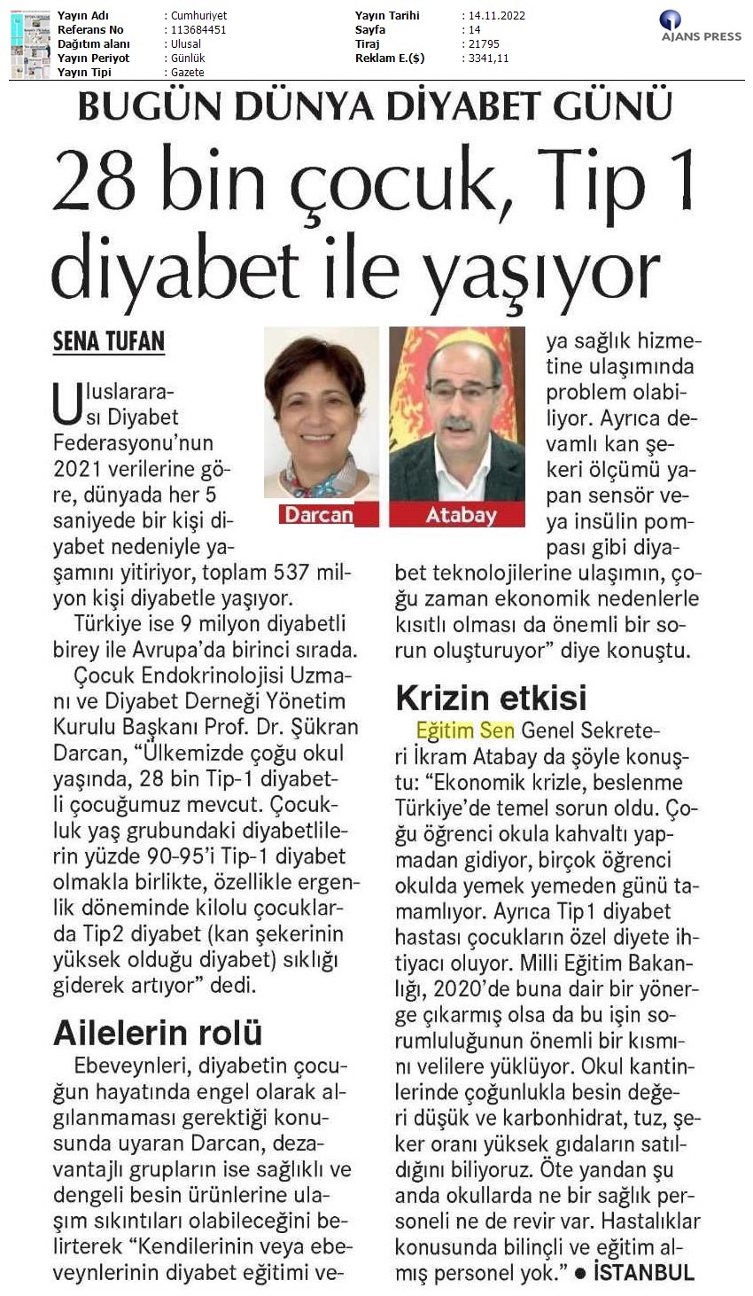 28 Bin Çocuk Tip 1 Diyabet ile Yaşıyor / Cumhuriyet