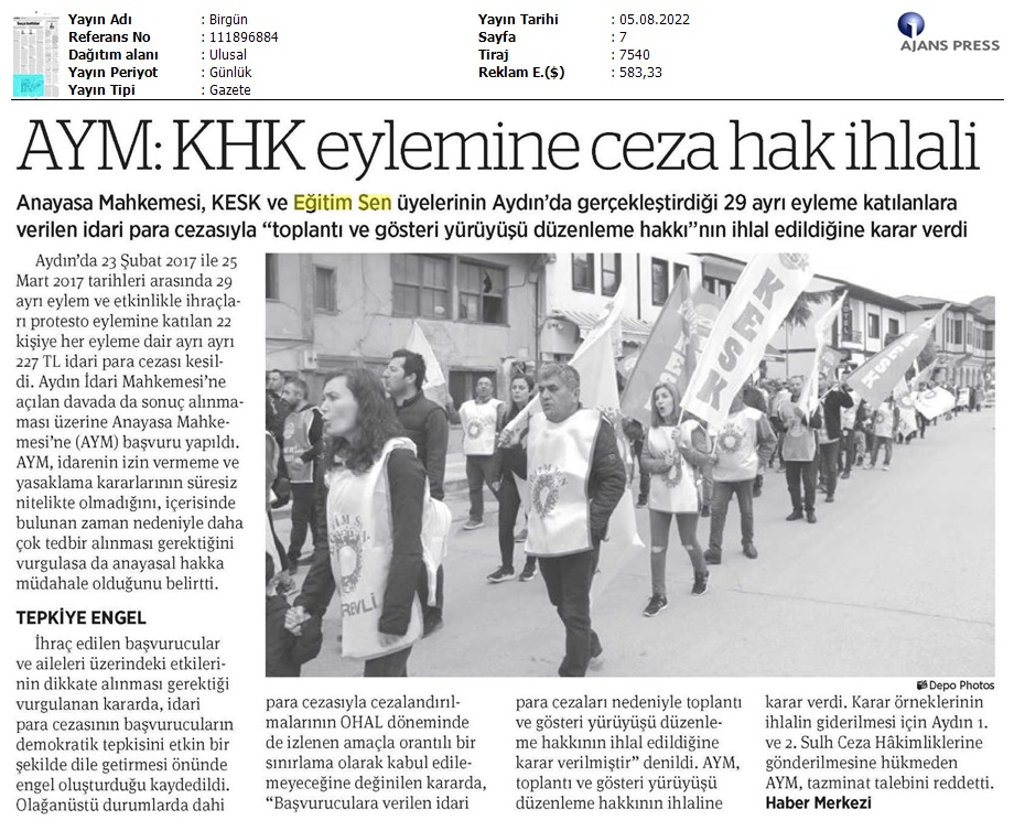 AYM: KHK Eylemine Ceza Hak İhlali / BirGün