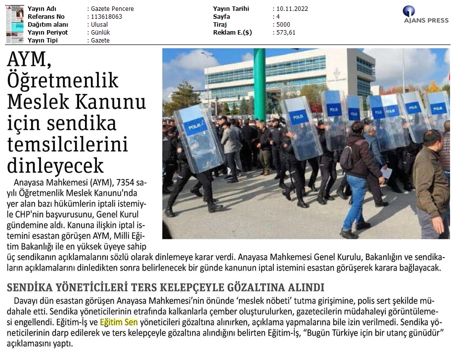 AYM, ÖMK İçin Sendika Temsilcilerini Dinleyecek / Gazete Pencere