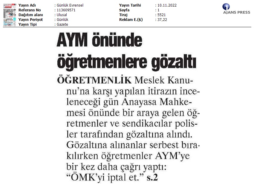AYM Önünde Öğretmenlere Gözaltı / Evrensel