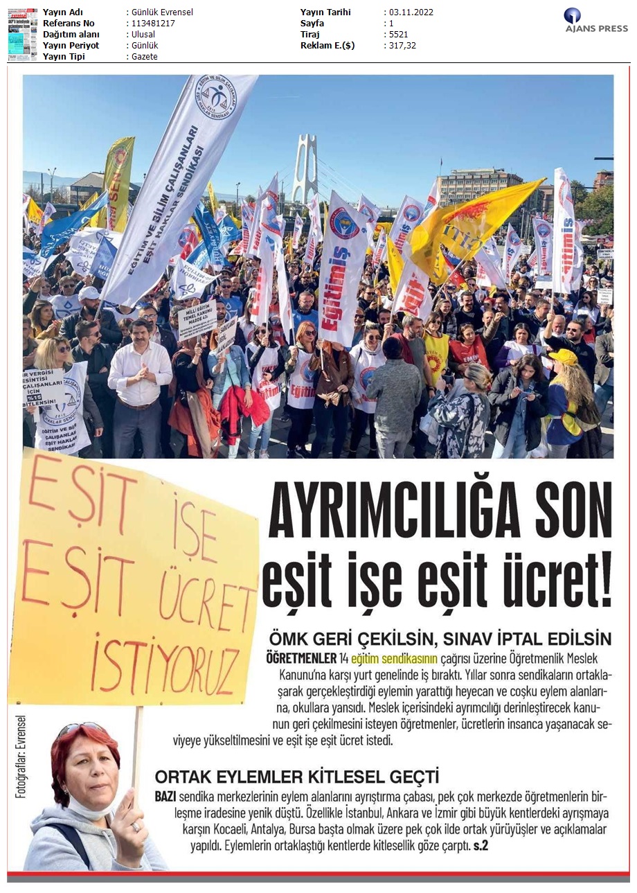 Ayrımcılığa Son, Eşit İşe Eşit Ücret! / Evrensel
