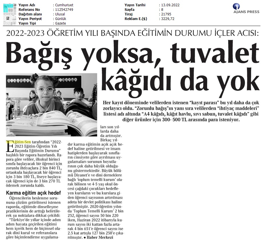 Bağış Yoksa Tuvalet Kağıdı da Yok / Cumhuriyet