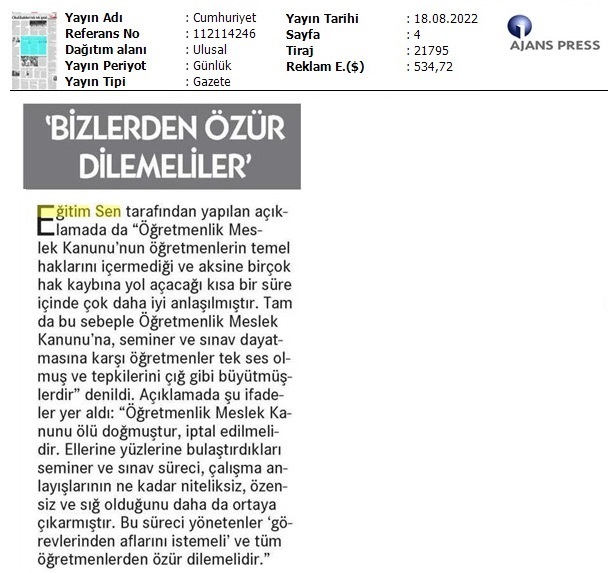 "Bizlerden Özür Dilemeliler" / Cumhuriyet