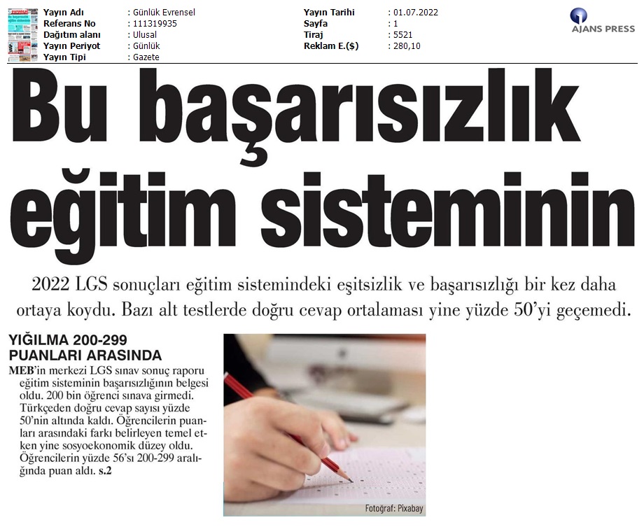 Bu Başarısızlık Eğitim Sisteminin / Evrensel