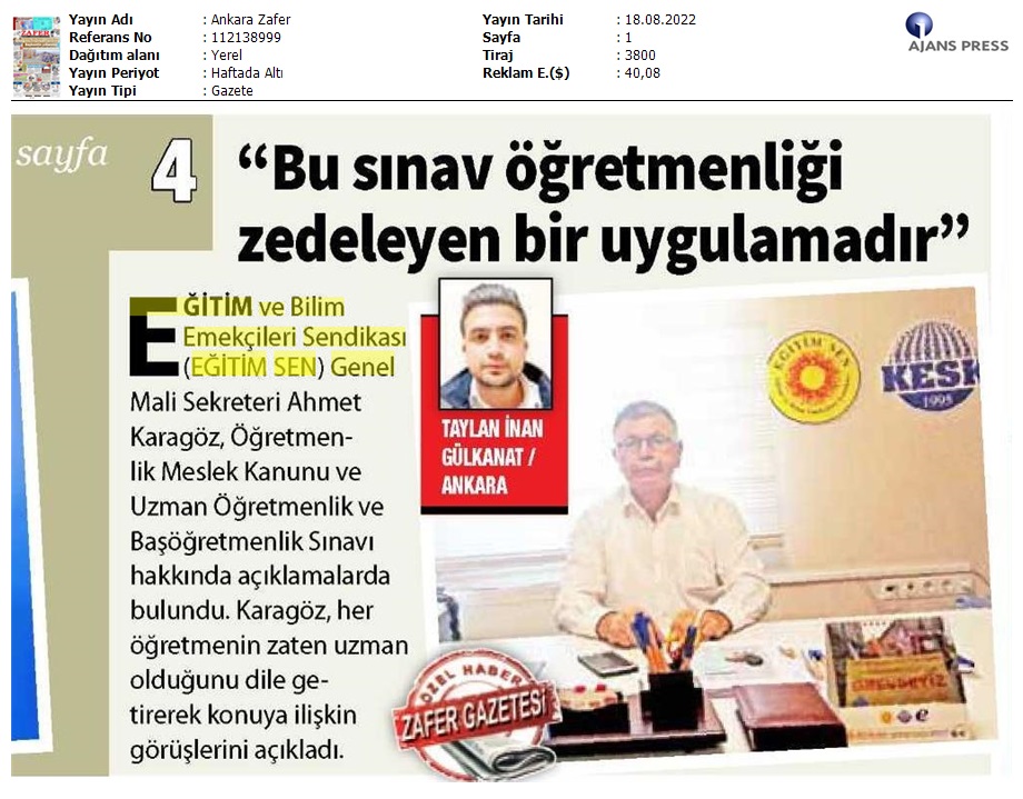 "Bu Sınav Öğretmenliği Zedeleyen Bir Uygulamadır" / Ankara Zafer