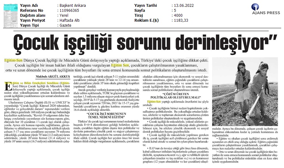 "Çocuk İşçiliği Sorunu Derinleşiyor" / Başkent Ankara