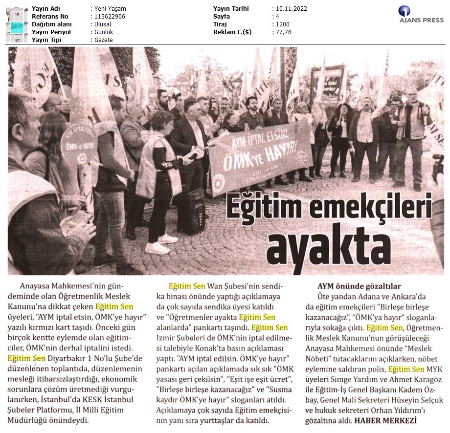 Eğitim Emekçileri Ayakta / Yeni Yaşam