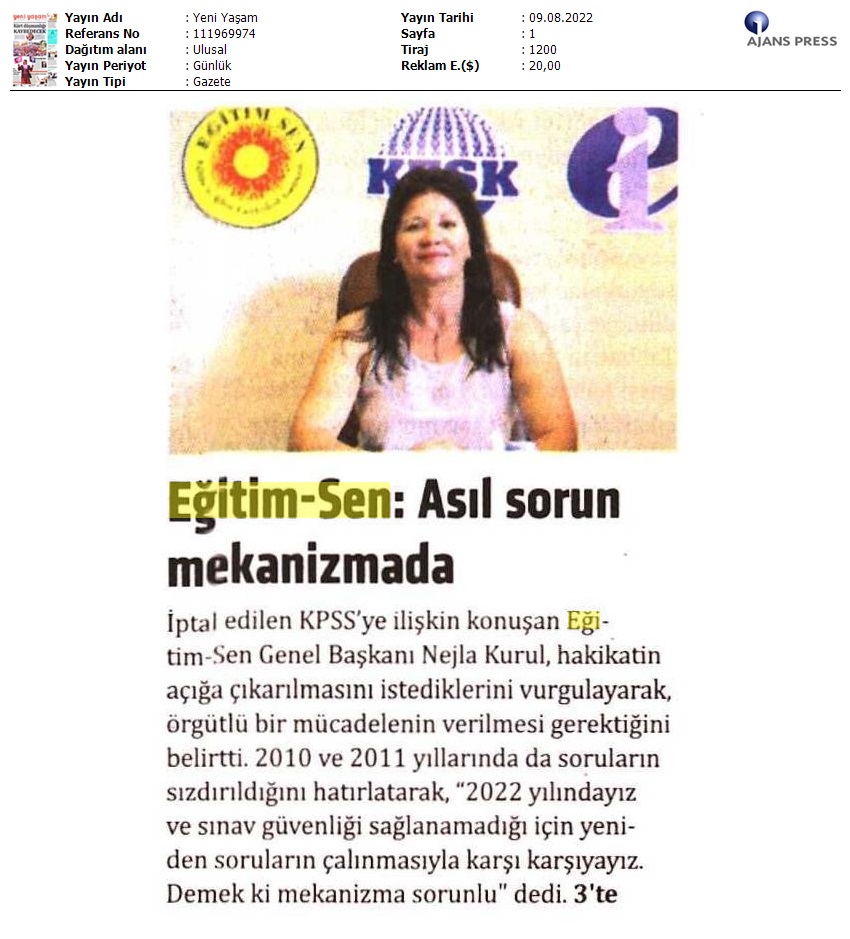 Eğitim Sen: Asıl Sorun Mekanizmada / Yeni Yaşam