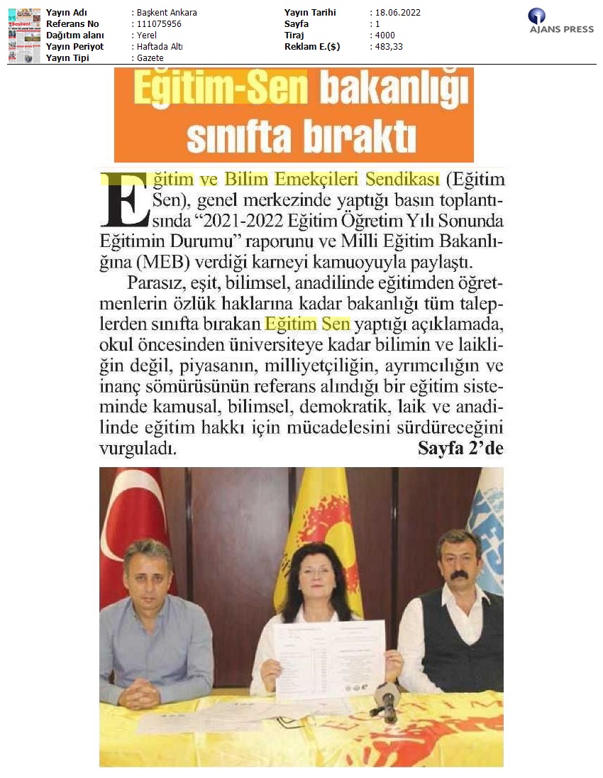 Eğitim Sen Bakanlığı Sınıfta Bıraktı / Başkent Ankara