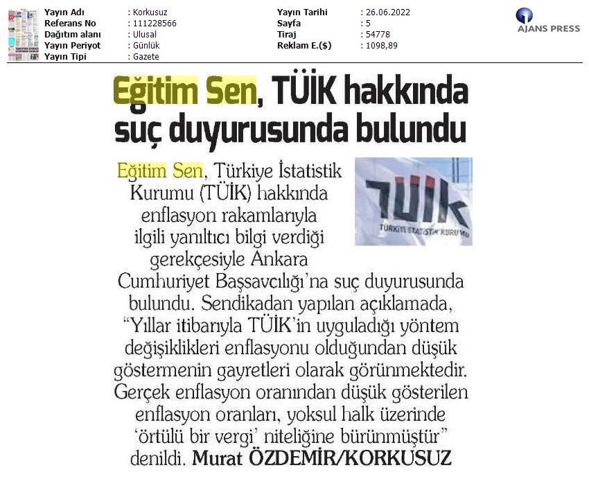 Eğitim Sen, TÜİK Hakkında Suç Duyurusunda Bulundu / Korkusuz